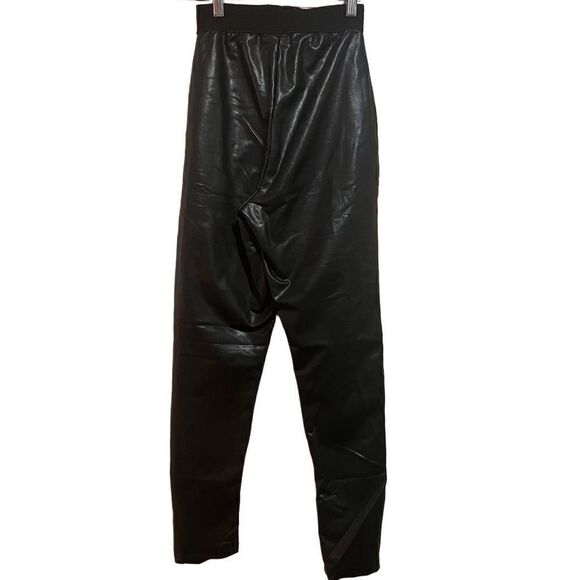 French Connection Women's Black Pull On Leather High Waisted Pants Size XS - Picture 2 of 5